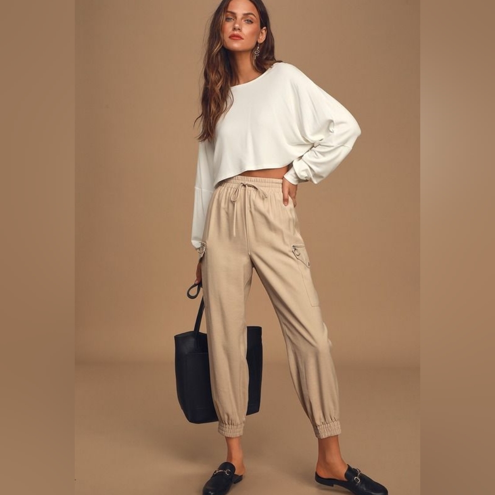 Zara beige khaki linen blend joggers, M